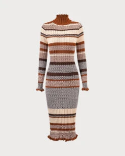 The Multi Colorblock Striped Knit Midi Dress 14 The Multi Colorblock Striped Knit Midi Dress -CINN Clothing Shop the colorblock striped knitted dress dresses omddri