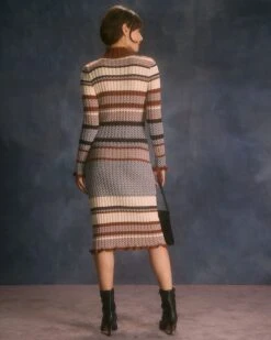 The Multi Colorblock Striped Knit Midi Dress 13 The Multi Colorblock Striped Knit Midi Dress -CINN Clothing Shop the colorblock striped knitted dress dresses t0cgsc