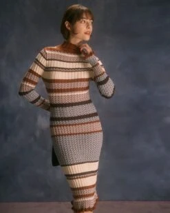 The Multi Colorblock Striped Knit Midi Dress 10 The Multi Colorblock Striped Knit Midi Dress -CINN Clothing Shop the colorblock striped knitted dress dresses xbxznf