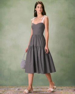 The Grey Tiered Cotton Linen Midi Dress 8 The Grey Tiered Cotton Linen Midi Dress -CINN Clothing Shop the contrast tie tiered midi dress dresses gcaryc
