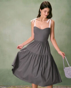 The Grey Tiered Cotton Linen Midi Dress 7 The Grey Tiered Cotton Linen Midi Dress -CINN Clothing Shop the contrast tie tiered midi dress grey dresses stfgmg