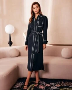The Black Contrast Belted Shirt Midi Dress 10 The Black Contrast Belted Shirt Midi Dress -CINN Clothing Shop the contrast trim belted shirt dress dresses 2iriqv 267787