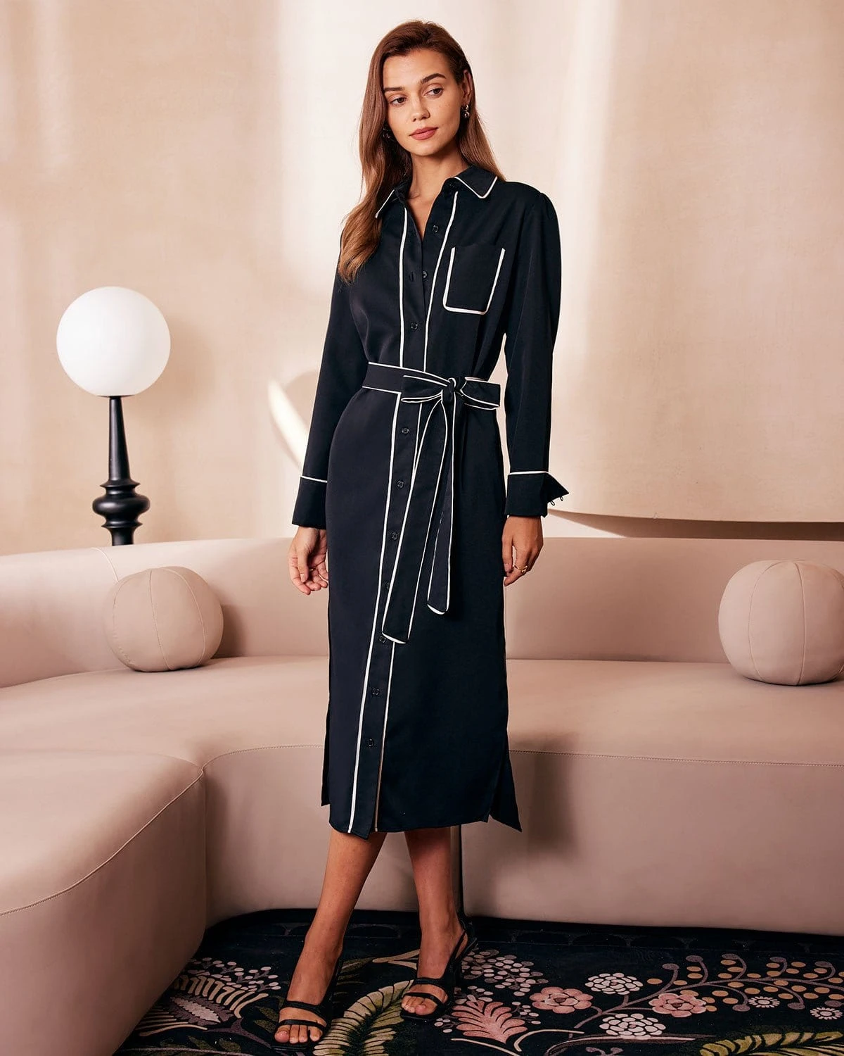 The Black Contrast Belted Shirt Midi Dress 5 The Black Contrast Belted Shirt Midi Dress - Image 5