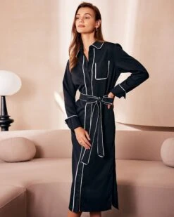 The Black Contrast Belted Shirt Midi Dress 8 The Black Contrast Belted Shirt Midi Dress -CINN Clothing Shop the contrast trim belted shirt dress dresses zxmdgx 558542