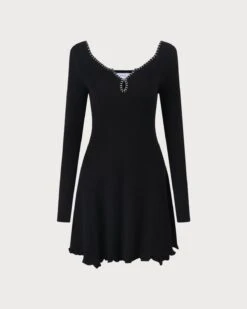 The Black Contrast Trim A-Line Knit Mini Dress -CINN Clothing Shop the contrast trim knitted dress dresses 4yooll