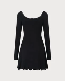 The Black Contrast Trim A-Line Knit Mini Dress -CINN Clothing Shop the contrast trim knitted dress dresses 9inxvg