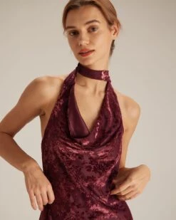 The Wine Red Halter Floral Burnout Mini Dress 8 The Wine Red Halter Floral Burnout Mini Dress -CINN Clothing Shop the cowl neck burnout halter dress dresses unwqsx
