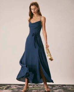 The Navy Cowl Neck Cutout Back Maxi Dress -CINN Clothing Shop the cowl neck cutout back dress dresses gqqwkq