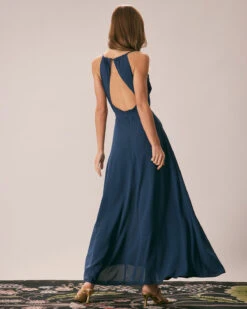 The Navy Cowl Neck Cutout Back Maxi Dress -CINN Clothing Shop the cowl neck cutout back dress dresses wactem