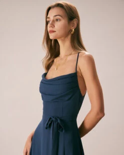 The Navy Cowl Neck Cutout Back Maxi Dress -CINN Clothing Shop the cowl neck cutout back dress dresses yxnwxn