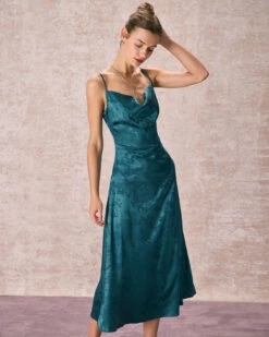 The Navy Cowl Neck Jacquard Maxi Dress -CINN Clothing Shop the cowl neck jacquard dress dresses pmfzos