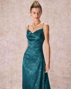 The Navy Cowl Neck Jacquard Maxi Dress -CINN Clothing Shop the cowl neck jacquard dress dresses yqs5u6