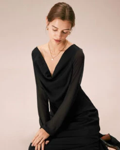 The Black Cowl Neck Long Sleeve Maxi Dress -CINN Clothing Shop the cowl neck long sleeve dress dresses qvbjay