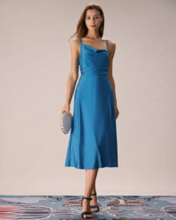 The Blue Cowl Neck Ruched Slip Midi Dress 8 The Blue Cowl Neck Ruched Slip Midi Dress -CINN Clothing Shop the cowl neck ruched dress dresses k0g6di