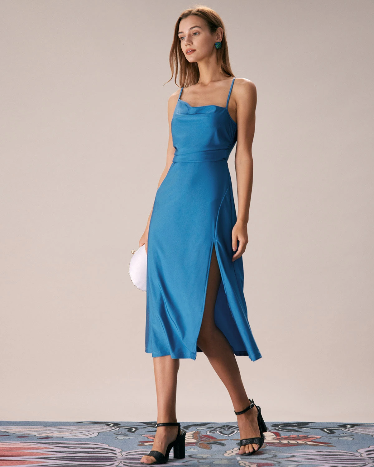 The Blue Cowl Neck Ruched Slip Midi Dress 4 The Blue Cowl Neck Ruched Slip Midi Dress - Image 4