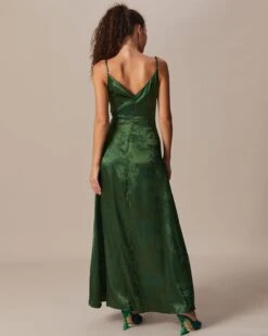The Green Cowl Neck Jacquard Satin Maxi Dress -CINN Clothing Shop the cowl neck satin jacquard dress dresses yh1tr5 824426