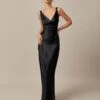 The Black Cowl Neck Sheath Satin Maxi Dress