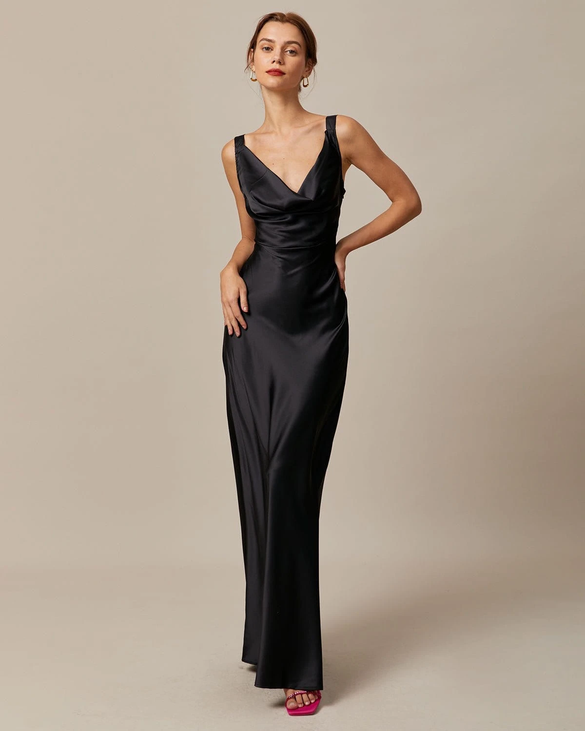 The Black Cowl Neck Sheath Satin Maxi Dress 1 The Black Cowl Neck Sheath Satin Maxi Dress