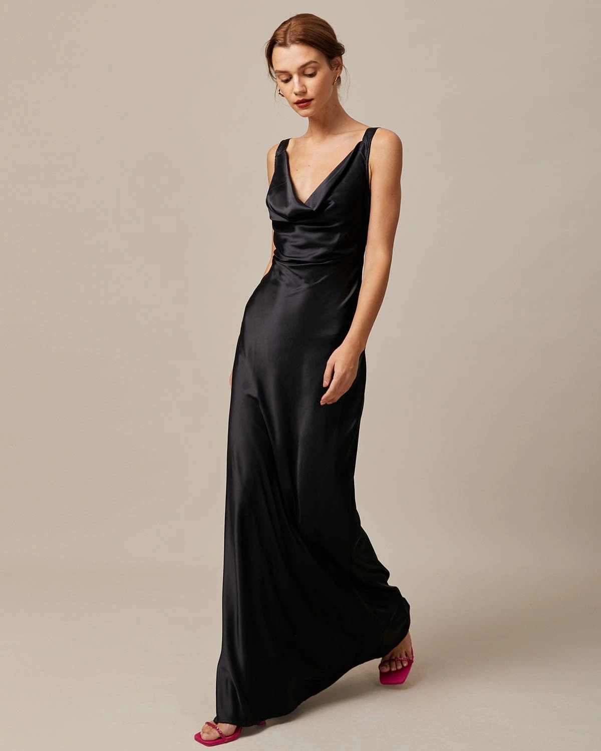The Black Cowl Neck Sheath Satin Maxi Dress 2 The Black Cowl Neck Sheath Satin Maxi Dress - Image 2
