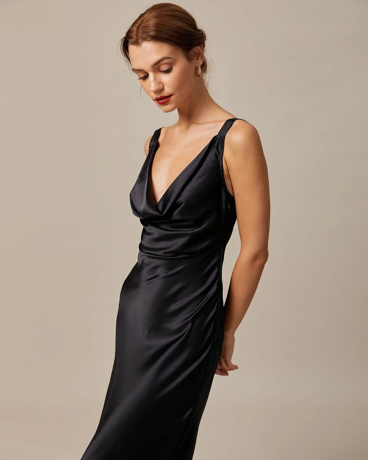 The Black Cowl Neck Sheath Satin Maxi Dress 5 The Black Cowl Neck Sheath Satin Maxi Dress - Image 5