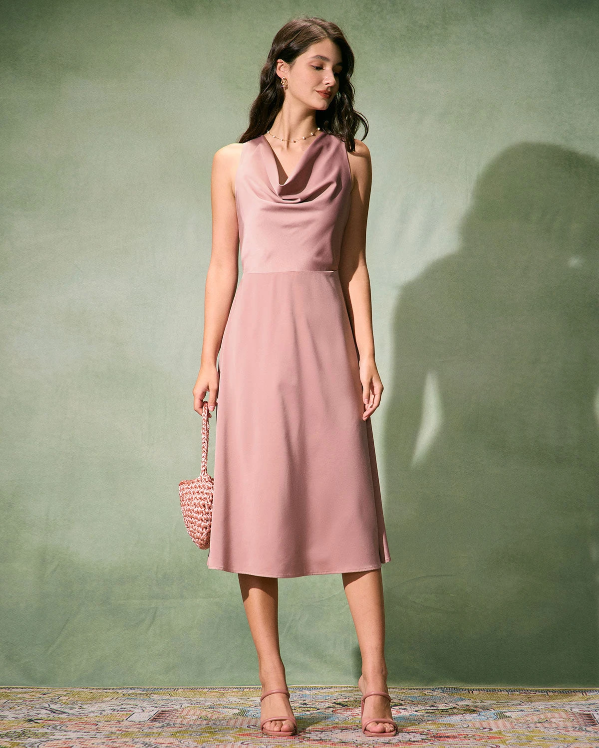 The Pink Cowl Neck Sleeveless Satin Midi Dress 4 The Pink Cowl Neck Sleeveless Satin Midi Dress - Image 4