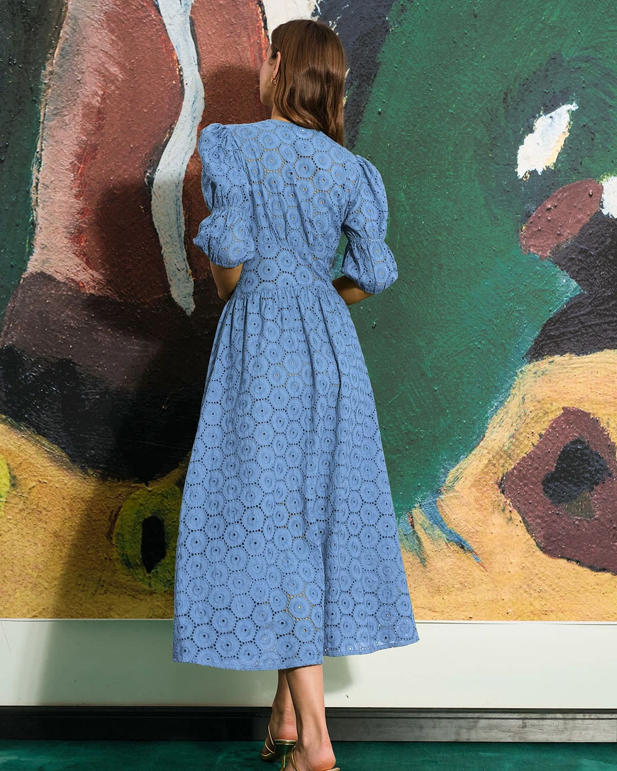 The Blue Puff Sleeve Cutout Slit Maxi Dress 5 The Blue Puff Sleeve Cutout Slit Maxi Dress - Image 5