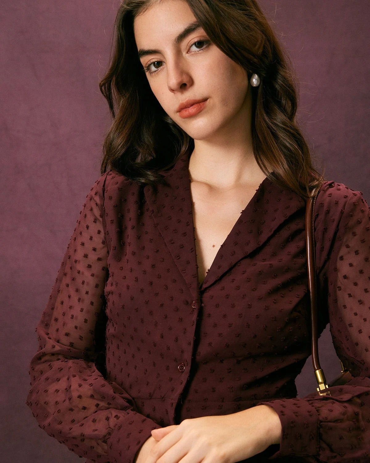 The Dark Red Lapel Dobby Mesh Maxi Dress 2 The Dark Red Lapel Dobby Mesh Maxi Dress - Image 2