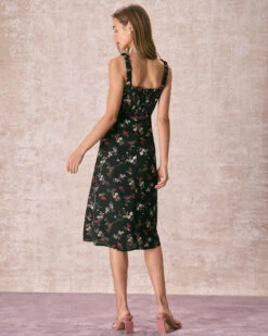 The Black Elasticized Straps Floral Midi Dress 13 The Black Elasticized Straps Floral Midi Dress -CINN Clothing Shop the elasticized shoulder straps floral dress dresses 9fmskg