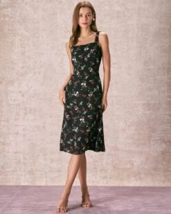 The Black Elasticized Straps Floral Midi Dress 11 The Black Elasticized Straps Floral Midi Dress -CINN Clothing Shop the elasticized shoulder straps floral dress dresses hj5omm