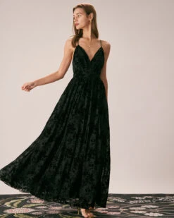 The Black Floral Flocked Mesh Slit Maxi Dress 10 The Black Floral Flocked Mesh Slit Maxi Dress -CINN Clothing Shop the floral flocked slit maxi dress dresses 8vd0cj