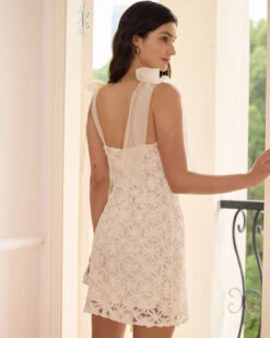 The Beige Floral Mesh Tie Strap Mini Dress -CINN Clothing Shop the floral mesh spliced mini dress dresses 8hjzxs