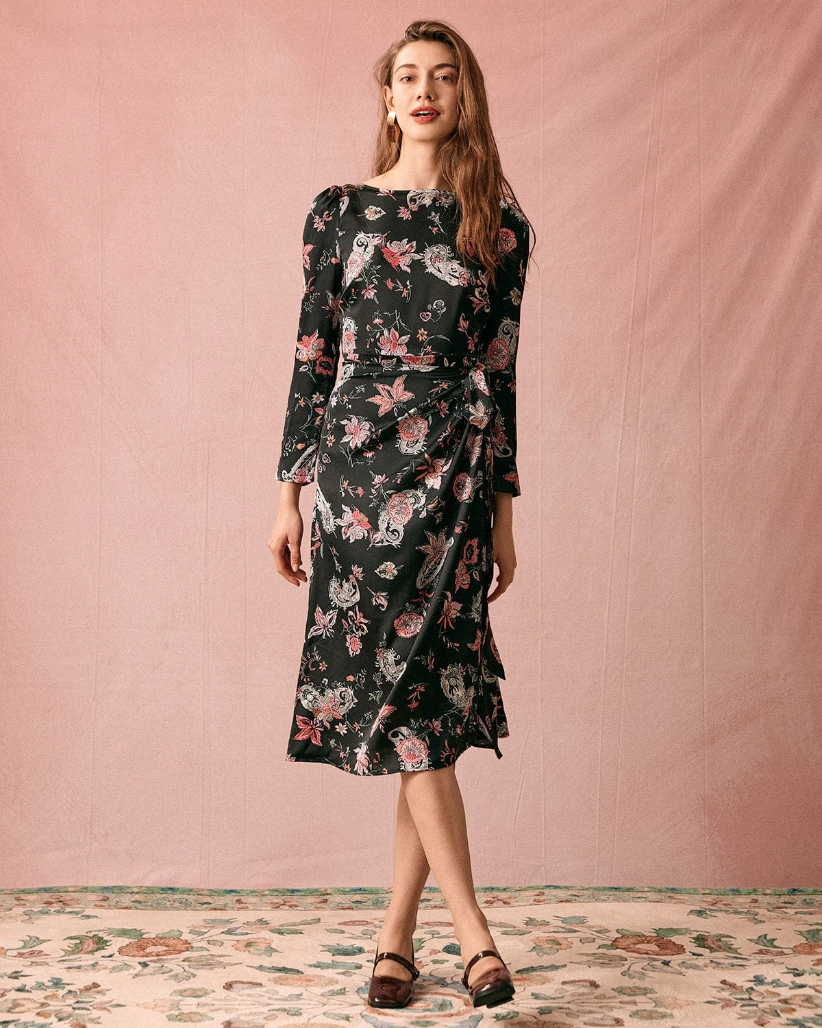 The Floral Ruched Long Sleeve Midi Dress 3 The Floral Ruched Long Sleeve Midi Dress - Image 3
