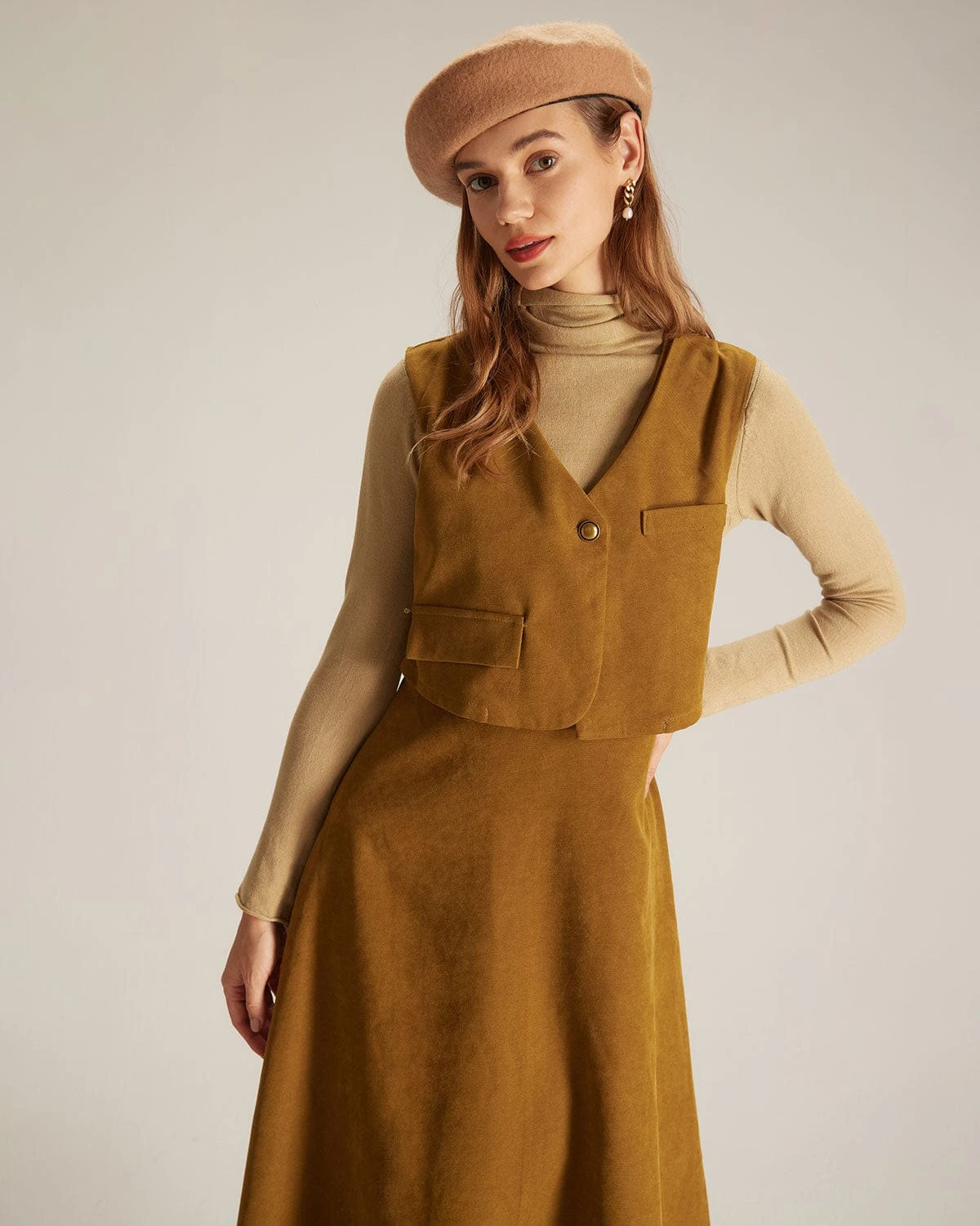 The Ginger V Neck Button Up Vest Midi Dress 3 The Ginger V Neck Button Up Vest Midi Dress - Image 3