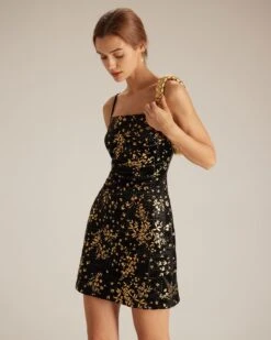 The Black Floral Sheath Slip Mini Dress 10 The Black Floral Sheath Slip Mini Dress -CINN Clothing Shop the gold floral velvet dress dresses j9efil