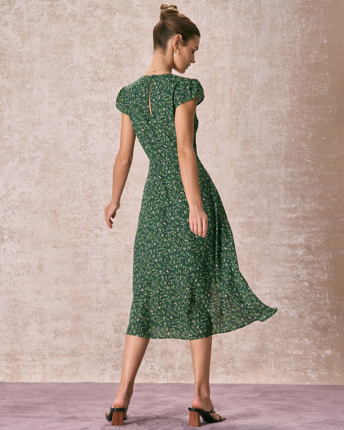The Green Crew Neck Button-up Floral Midi Dress 6 The Green Crew Neck Button-up Floral Midi Dress - Image 6