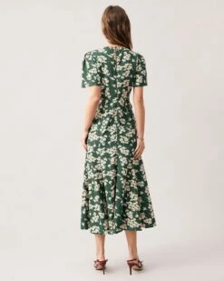 The Green Round Neck Short Sleeve Floral Midi Dress -CINN Clothing Shop the green round neck floral hollow out maxi dress dresses xs2hv1 830435