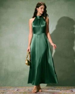 The Green Ruched Satin Maxi Dress 8 The Green Ruched Satin Maxi Dress -CINN Clothing Shop the green ruched satin maxi dress dresses popvzl
