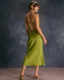 The Green Backless Satin Mermaid Midi Dress 9 The Green Backless Satin Mermaid Midi Dress -CINN Clothing Shop the green satin mermaid maxi dress dresses 9ybgeg
