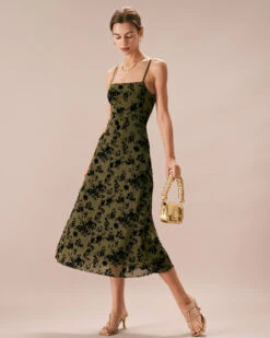 The Green Floral Burnout A-Line Slip Midi Dress 10 The Green Floral Burnout A-Line Slip Midi Dress -CINN Clothing Shop the green sleeveless burnout midi dress green dresses mqkznu