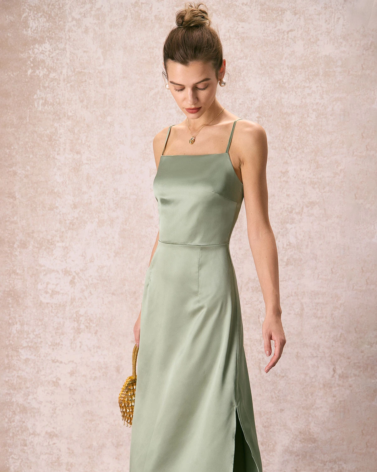 The Green Square Neck Satin Slip Midi Dress 4 The Green Square Neck Satin Slip Midi Dress - Image 4