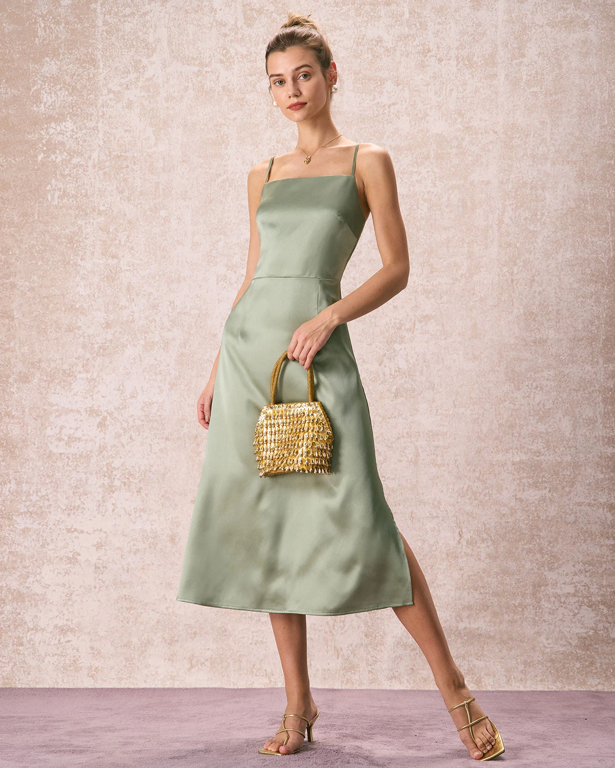 The Green Square Neck Satin Slip Midi Dress 5 The Green Square Neck Satin Slip Midi Dress - Image 5