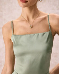 The Green Square Neck Satin Slip Midi Dress 10 The Green Square Neck Satin Slip Midi Dress -CINN Clothing Shop the green solid satin midi dress dresses irsikg