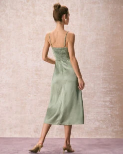The Green Square Neck Satin Slip Midi Dress 13 The Green Square Neck Satin Slip Midi Dress -CINN Clothing Shop the green solid satin midi dress dresses uqfkkm