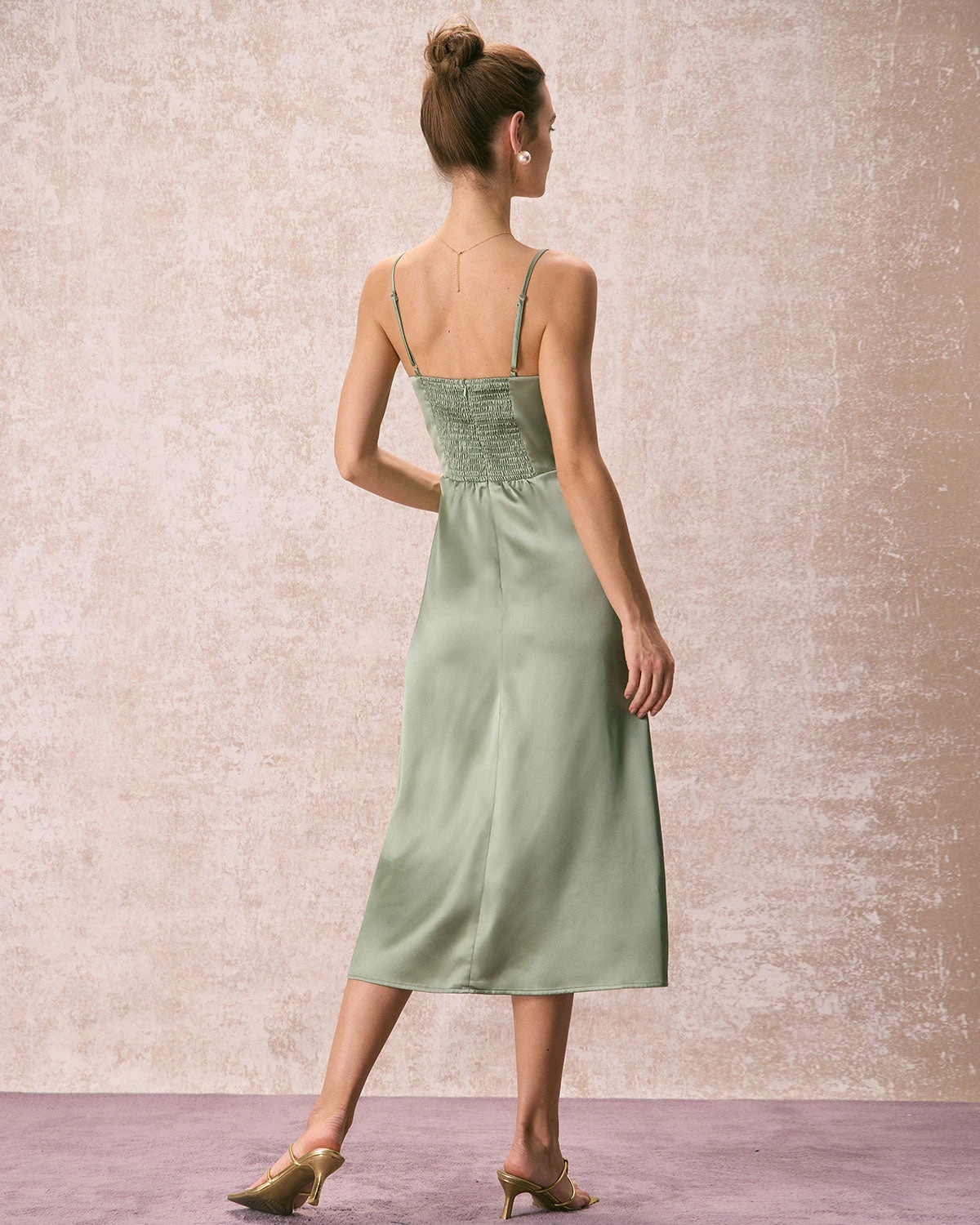 The Green Square Neck Satin Slip Midi Dress 6 The Green Square Neck Satin Slip Midi Dress - Image 6