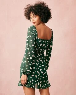 The Green Square Neck Long Sleeve Mini Dress -CINN Clothing Shop the green square neck dress dresses tsv0bi 172380