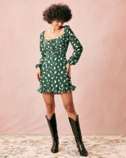 The Green Square Neck Long Sleeve Mini Dress -CINN Clothing Shop the green square neck dress dresses xspihn 878203