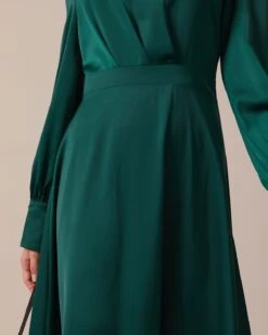 The Green Stand Collar Pleated Satin Midi Dress 10 The Green Stand Collar Pleated Satin Midi Dress -CINN Clothing Shop the green stand pleated satin dress dresses id2bcu 525027