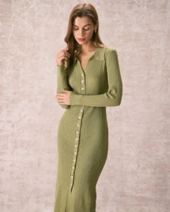 The Green V Neck Bodycon Knit Midi Dress -CINN Clothing Shop the green v neck knit maxi dress dresses urie4w