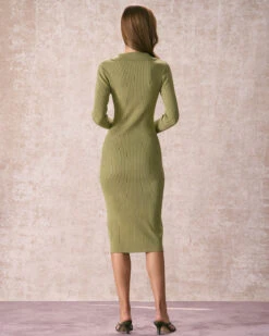 The Green V Neck Bodycon Knit Midi Dress -CINN Clothing Shop the green v neck knit maxi dress dresses zvee6x