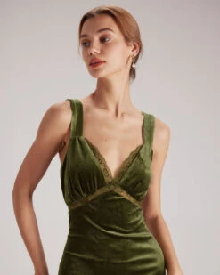 The Green V Neck Cutout Velvet Midi Dress 8 The Green V Neck Cutout Velvet Midi Dress -CINN Clothing Shop the green v neck lace velvet midi dress dresses nbxqzi